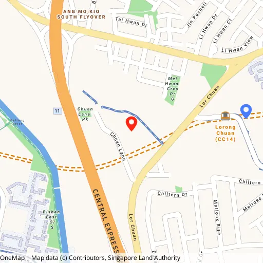 Map of the One Chuan Grove site with Lorong Chuan MRT station just to the east